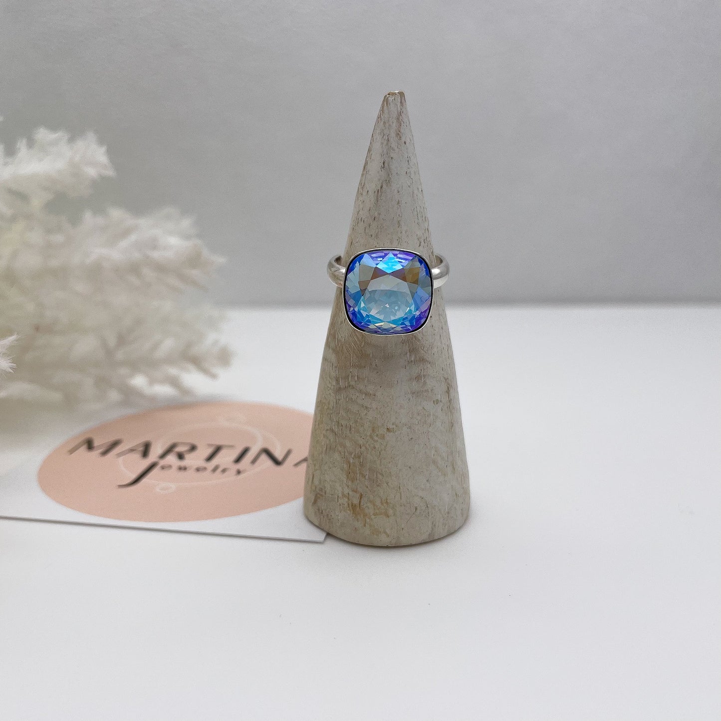 Anello con centrale quadrato Swarovski Blu paradiso - Silver