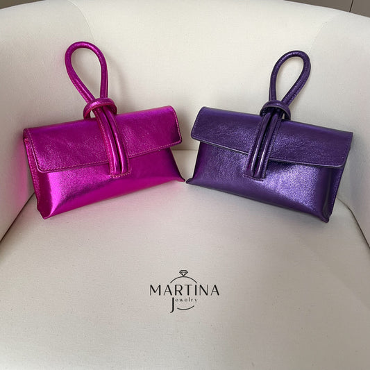 Borsa tracolla in vera pelle con cinturino da polso - Viola